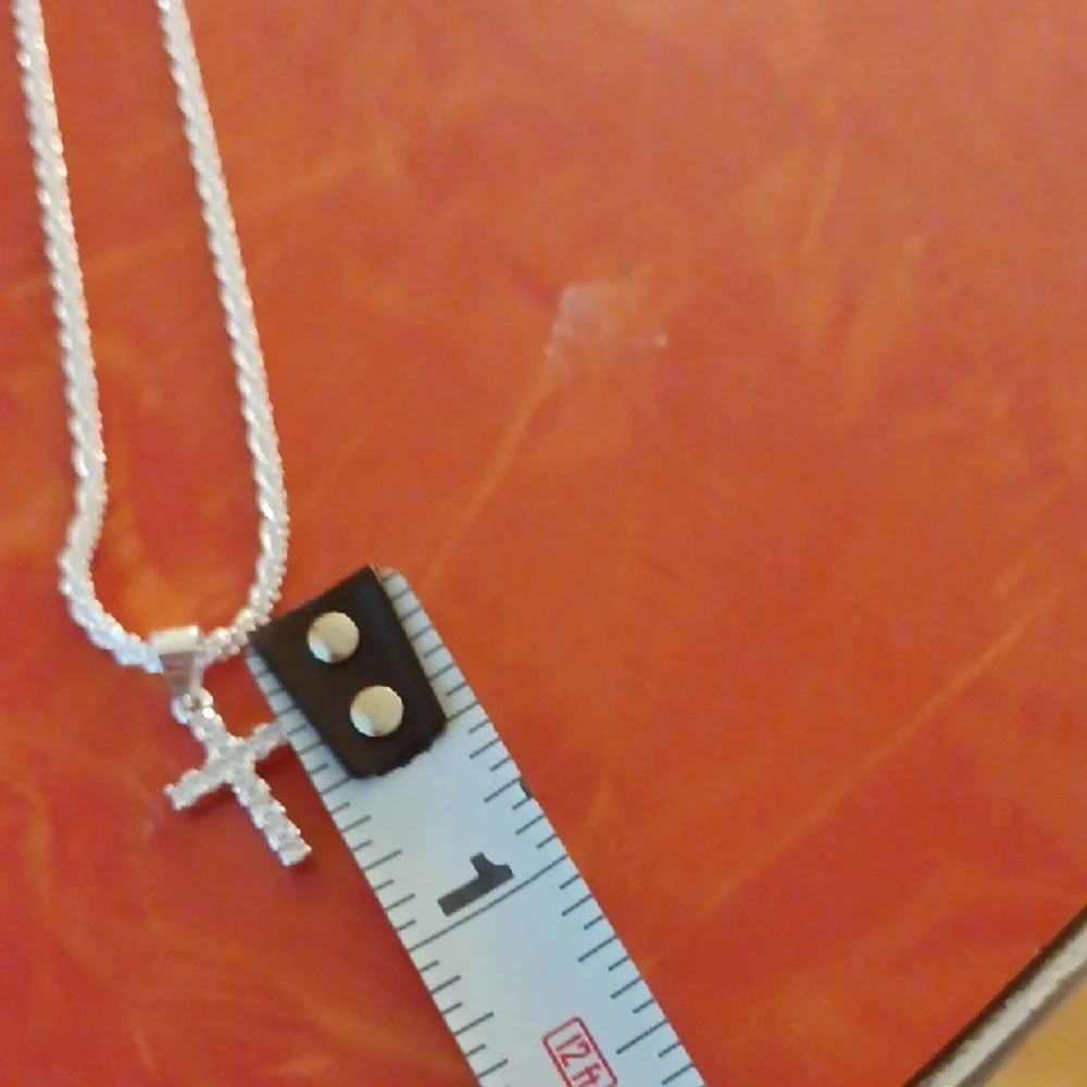 Dazzling Silver Cross Pendant Necklace 16 Inch Chain 2 Inch Extenison Marked 925